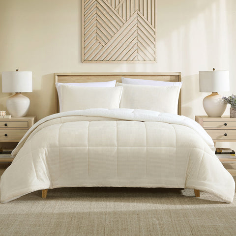 Ardor Avalon 3 Pce Velvet Sherpa Bedspread Comforter Coverlet Cream Queen / King