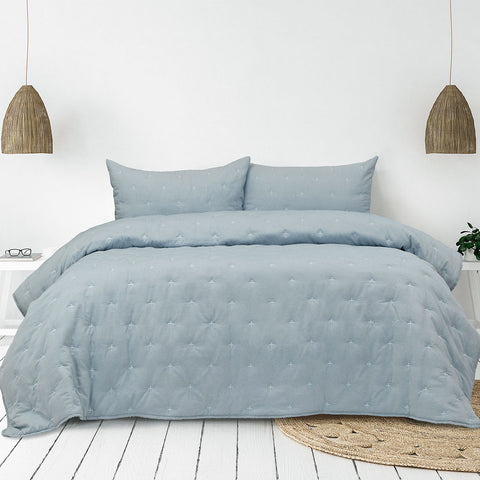 Ardor Saladin Chambray 3 Pcs Embroidered Bedspread Quilt Comforter Set Queen / King