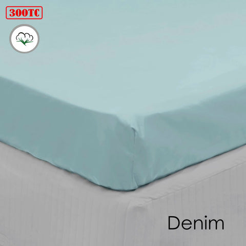 Algodon 300TC Cotton Fitted Sheet 50cm Wall Denim Long Single