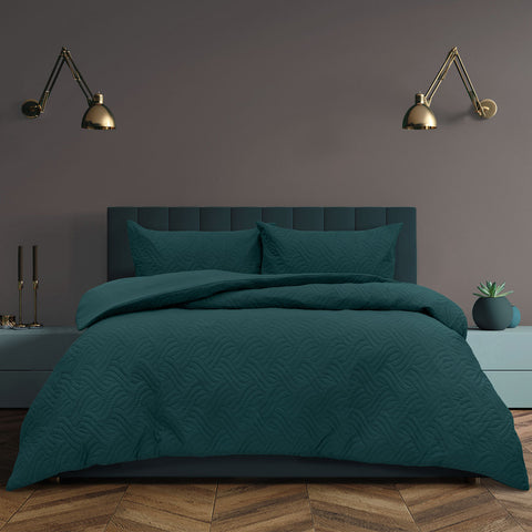 Ardor Asher Embossed Vintage Washed Quilt Doona Duvet Cover Deep Teal King