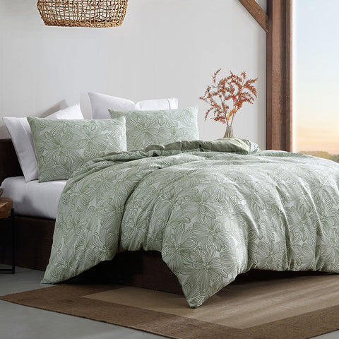 Ardor Avena Textured Floral Jacquard Quilt Doona Duvet Cover Green Queen
