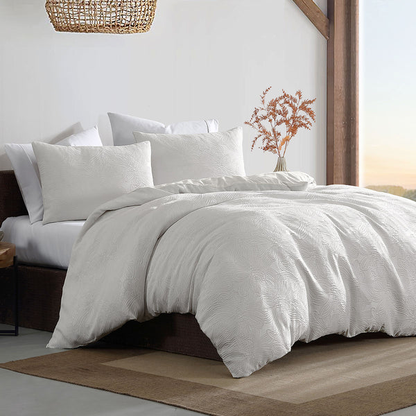 Ardor Avena Textured Floral Jacquard Quilt Doona Duvet Cover White King
