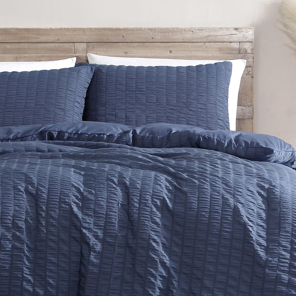 Ardor Byron Seersucker Quilt Doona Duvet Cover Set Navy Blue Queen