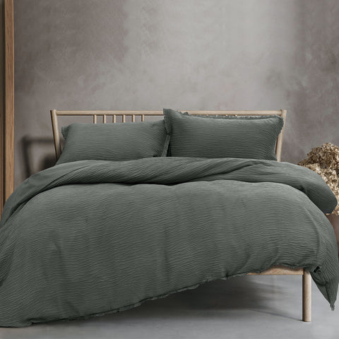 Ardor Campbell Microfibre Crinkled Texture Quilt Doona Duvet Cover Set King Grey