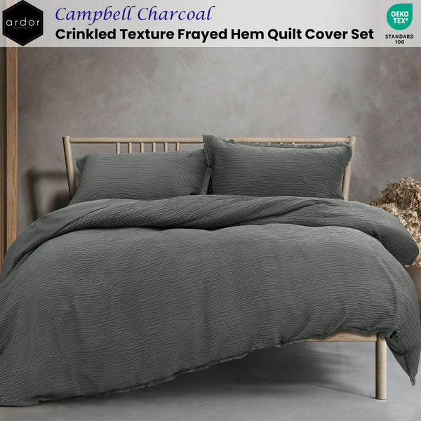 Ardor Campbell Microfibre Crinkled Texture Quilt Doona Duvet Cover Set King Grey