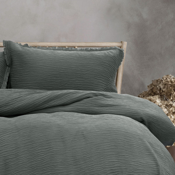Ardor Campbell Microfibre Crinkled Texture Quilt Doona Duvet Cover Set King Grey