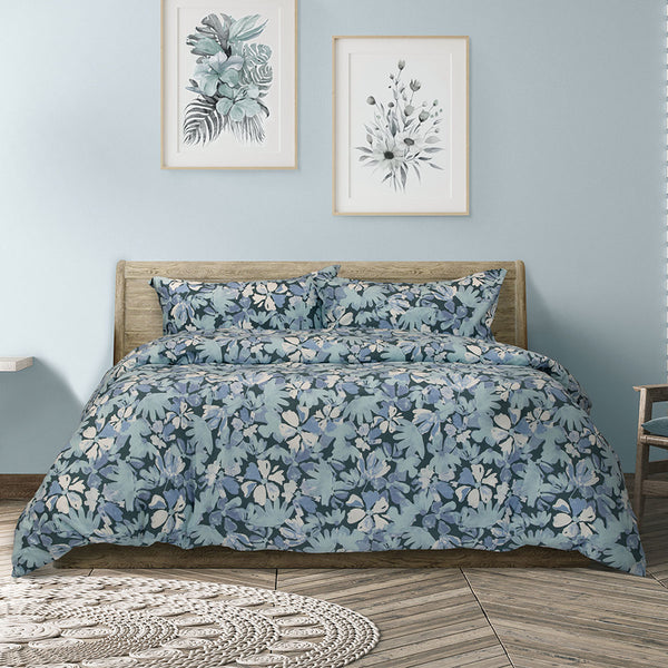 Ardor Eadie Floral Printed Quilt Doona Duvet Cover Set Teal Queen
