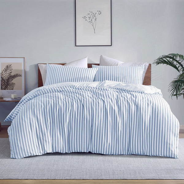 Ardor Frankie Stripe Yarn Dyed Reversible Quilt Doona Duvet Cover Blue King