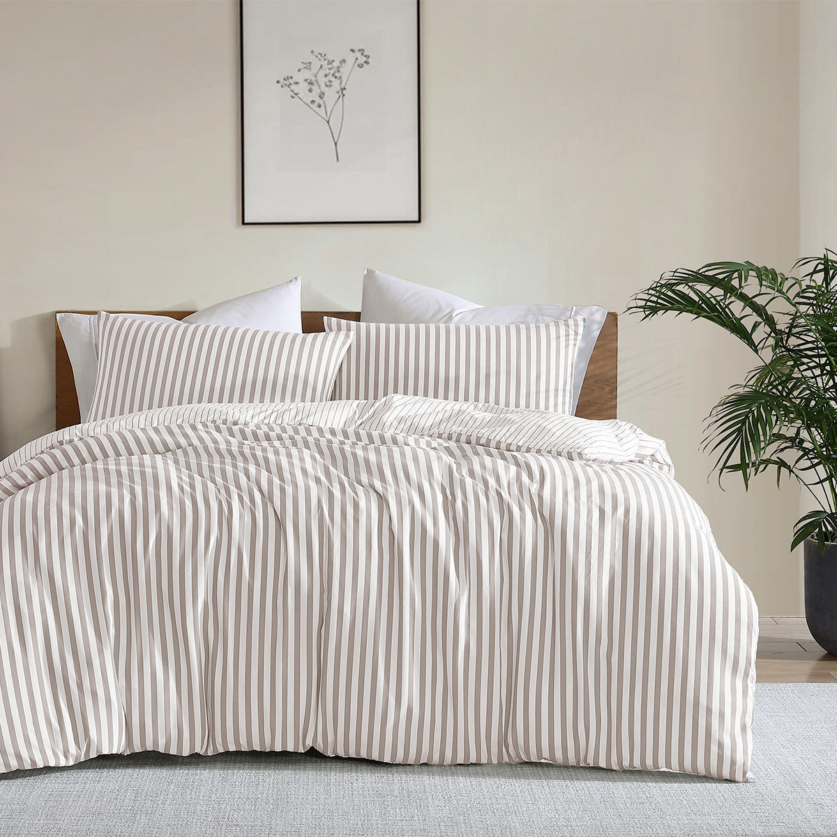 Ardor Frankie Stripe Yarn Dyed Reversible Quilt Doona Duvet Cover Natural Queen