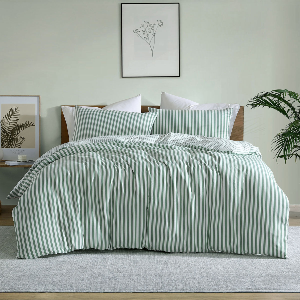 Ardor Frankie Stripe Yarn Dyed Reversible Quilt Doona Duvet Cover Sage Queen