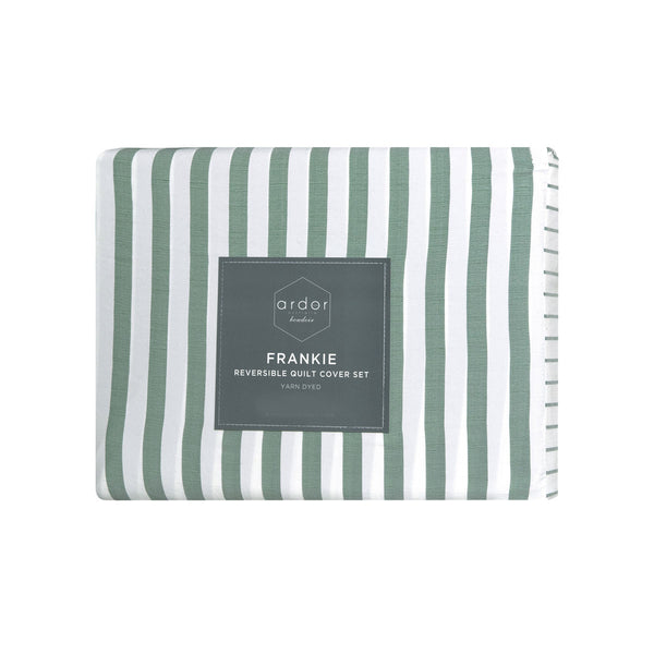 Ardor Frankie Stripe Yarn Dyed Reversible Quilt Doona Duvet Cover Sage Queen