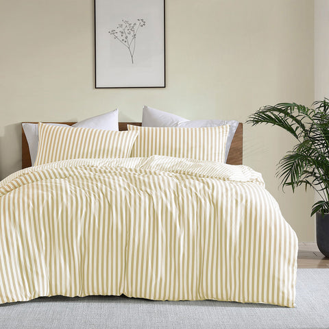 Ardor Frankie Striped Yarn Dyed Reversible Quilt Doona Duvet Cover Yellow Queen
