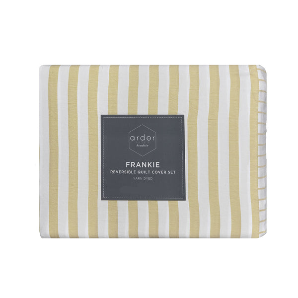 Ardor Frankie Striped Yarn Dyed Reversible Quilt Doona Duvet Cover Yellow Queen