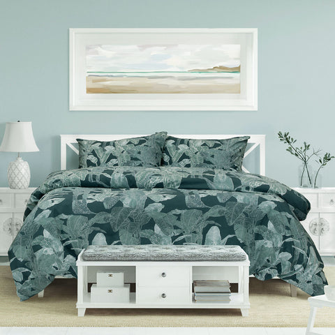 Ardor Indra Palm Tree Leaf Printed Quilt Doona Duvet Cover Set Teal Queen