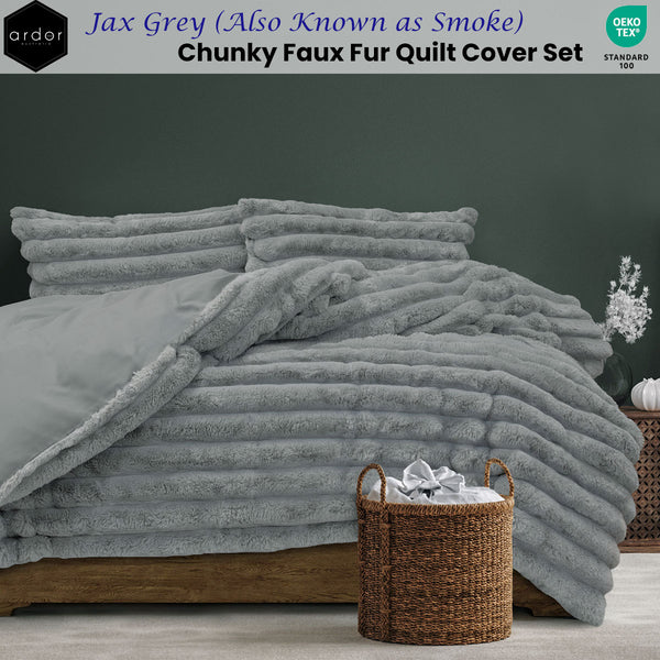 Ardor Jax Chunky Faux Fur Quilt Doona Duvet Cover Set King Grey