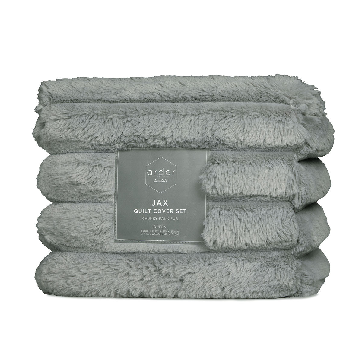 Ardor Jax Chunky Faux Fur Quilt Doona Duvet Cover Set King Grey