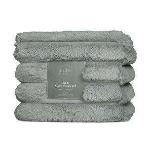 Ardor Jax Chunky Faux Fur Quilt Doona Duvet Cover Set Queen Grey