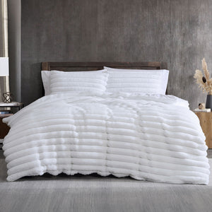 Ardor Jax Chunky Faux Fur Quilt Doona Duvet Cover Set White Queen