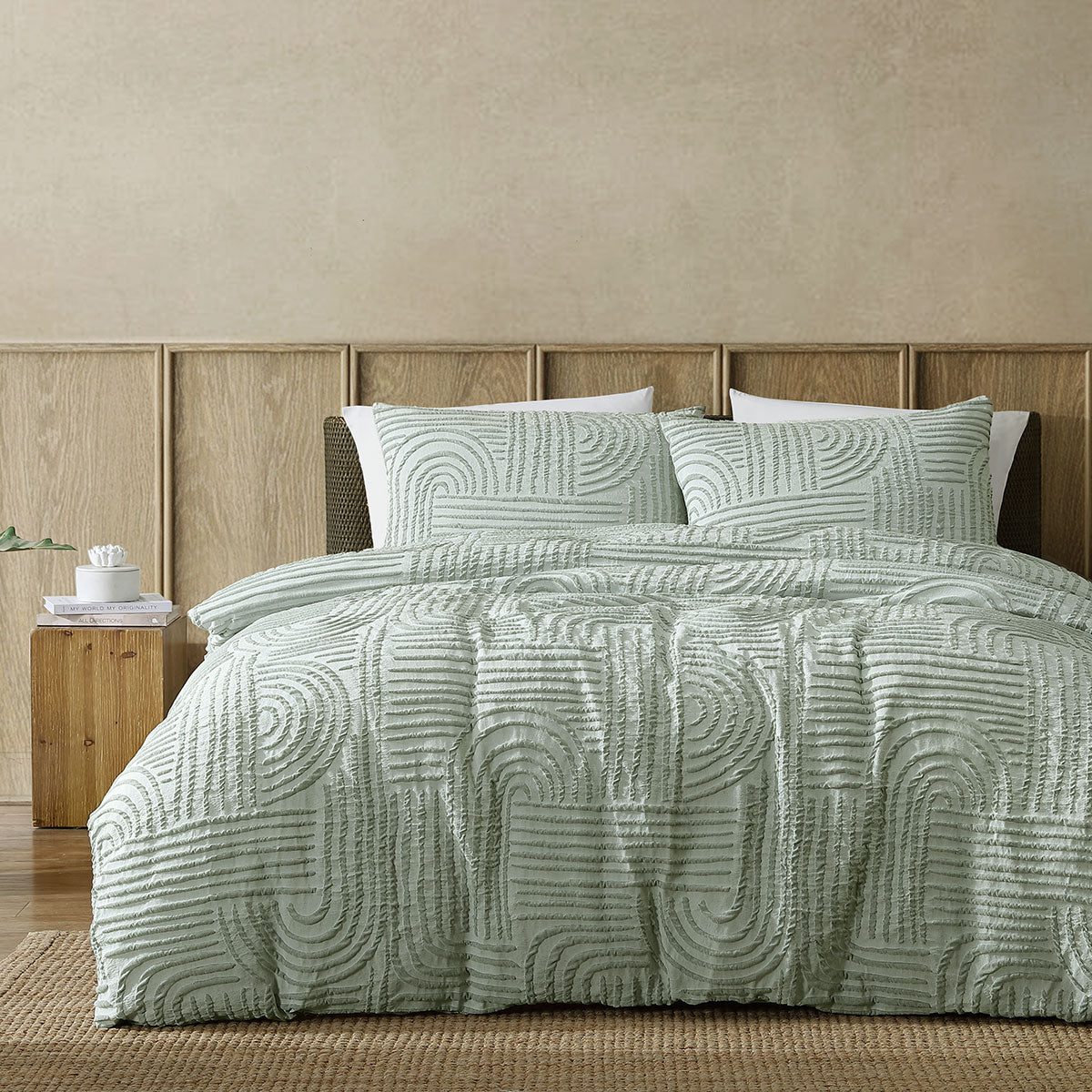 Ardor Kiewa Textured Jacquard Aztec Quilt Doona Duvet Cover Dusty Sage Queen