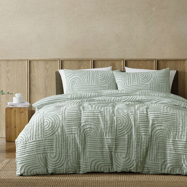Ardor Kiewa Textured Jacquard Aztec Quilt Doona Duvet Cover Dusty Sage Queen