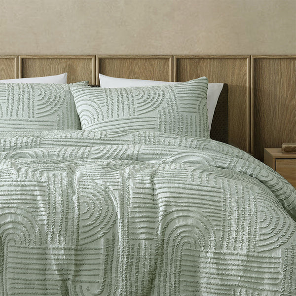 Ardor Kiewa Textured Jacquard Aztec Quilt Doona Duvet Cover Dusty Sage Queen