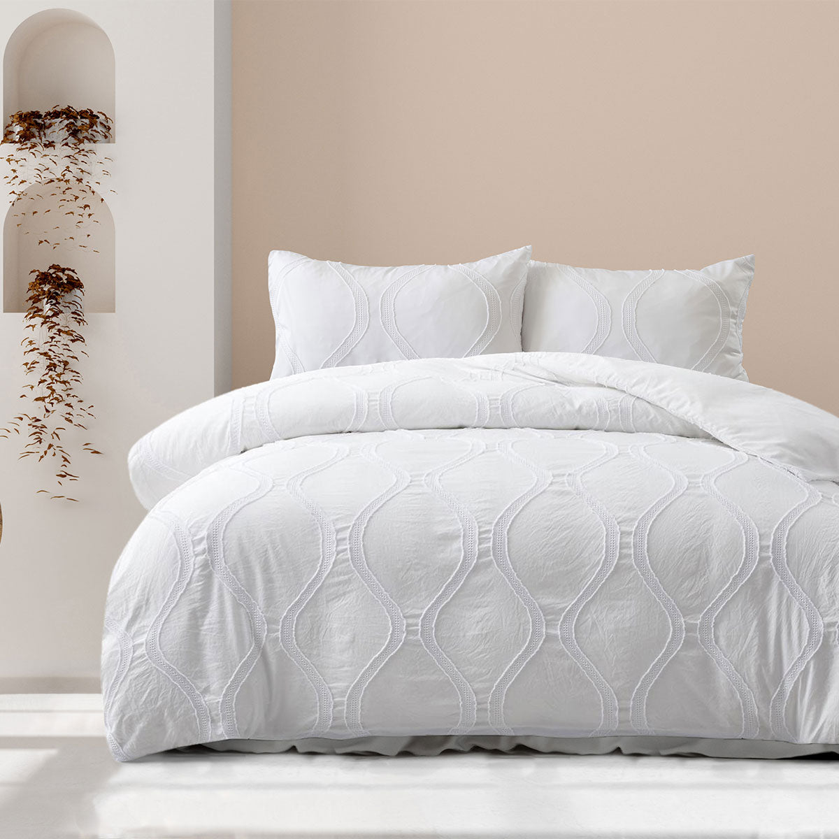 Ardor Lucy Microfibre Tufted Detail Quilt Doona Duvet Cover Set Double White