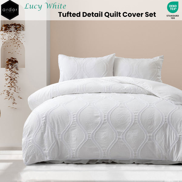 Ardor Lucy Microfibre Tufted Detail Quilt Doona Duvet Cover Set Double White