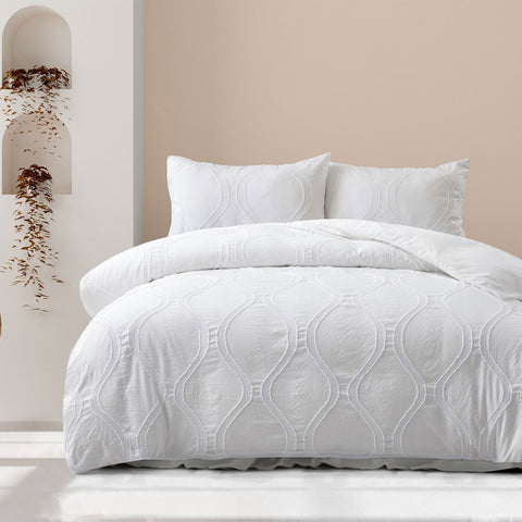 Ardor Lucy Microfibre Tufted Detail Quilt Doona Duvet Cover Set Queen White