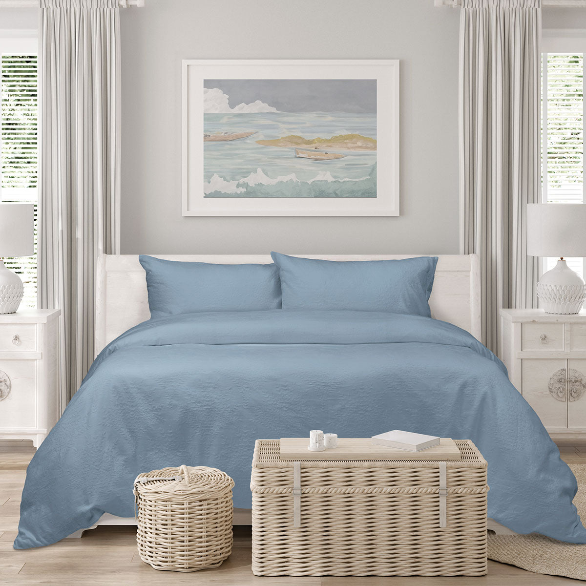 Algodon Romy Embossed Floral Cotton Quilt Doona Duvet Cover Set Blue King