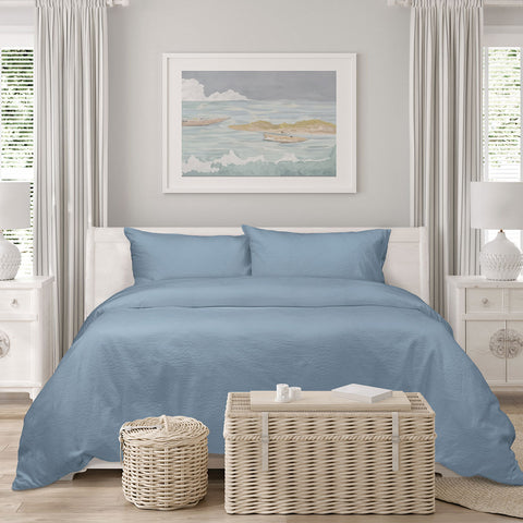 Algodon Romy Embossed Floral Cotton Quilt Doona Duvet Cover Set Blue King
