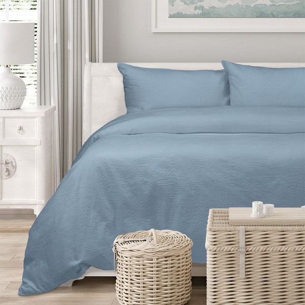 Algodon Romy Embossed Floral Cotton Quilt Doona Duvet Cover Set Blue King