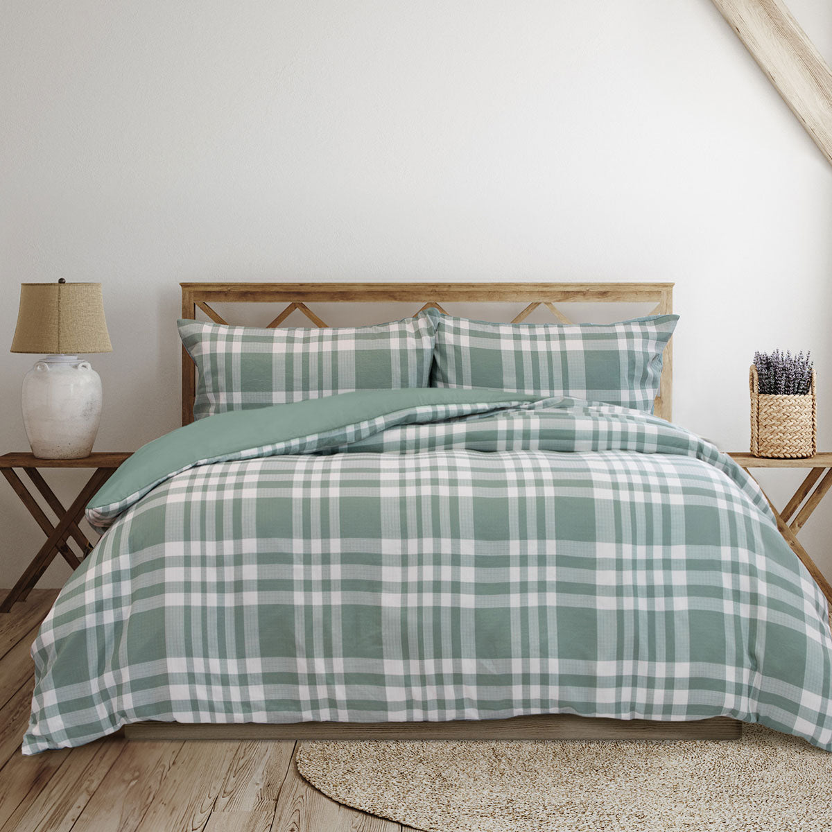 Ardor Ronan Tartan Plaid Jacquard Quilt Doona Duvet Cover Set Green Queen