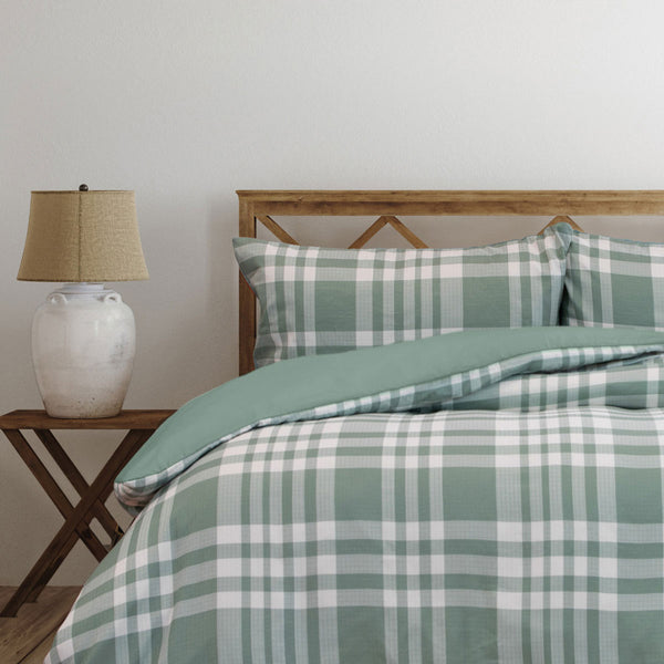 Ardor Ronan Tartan Plaid Jacquard Quilt Doona Duvet Cover Set Green Queen