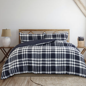 Ardor Ronan Tartan Plaid Jacquard Quilt Doona Duvet Cover Set Navy Blue King
