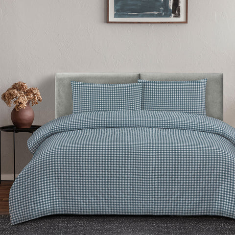 Ardor Rowe Textured Gingham Seersucker Quilt Doona Duvet Cover Teal King