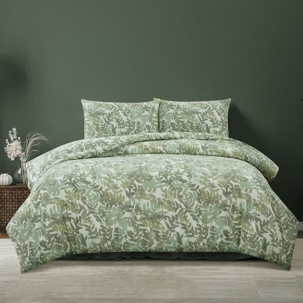 Ardor Solana Foliage Watercolour Print Quilt Doona Duvet Cover Sage Queen