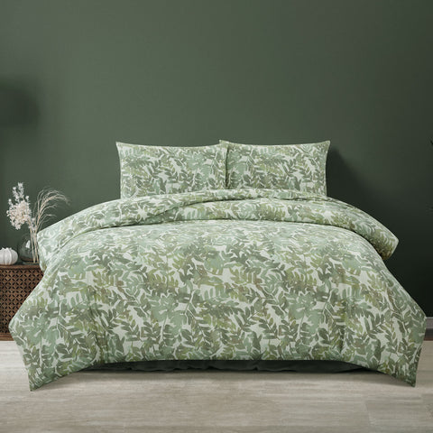 Ardor Solana Foliage Watercolour Print Quilt Doona Duvet Cover Sage Queen