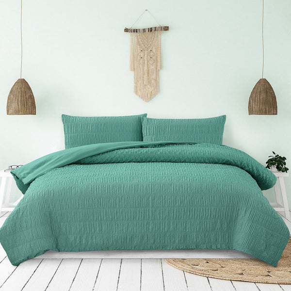Ardor Tuscan Ruched Quilt Doona Divet Cover Set Teal Queen