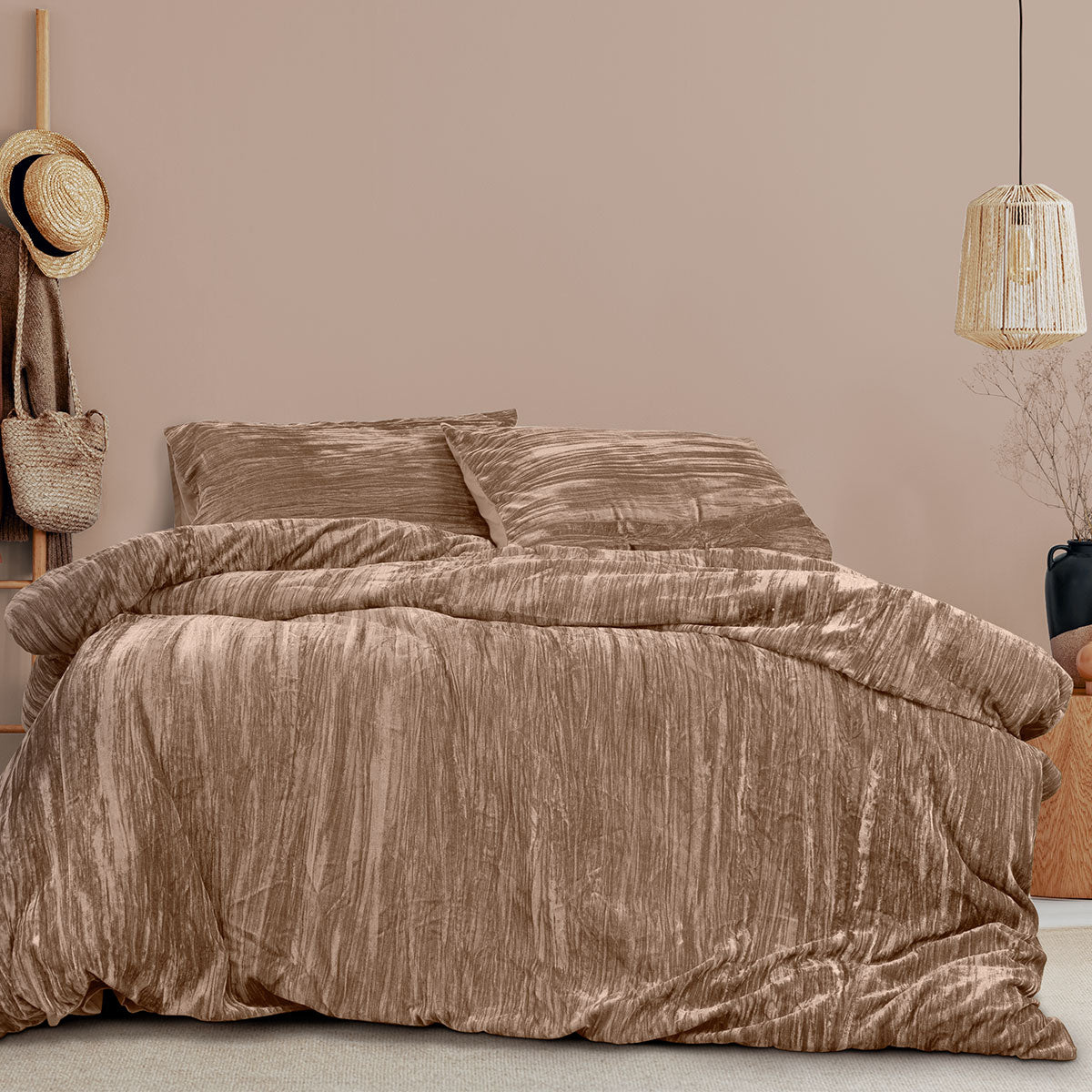 Ardor Vivienne Crushed Velvet Quilt Doona Duvet Cover Set Queen Champagne