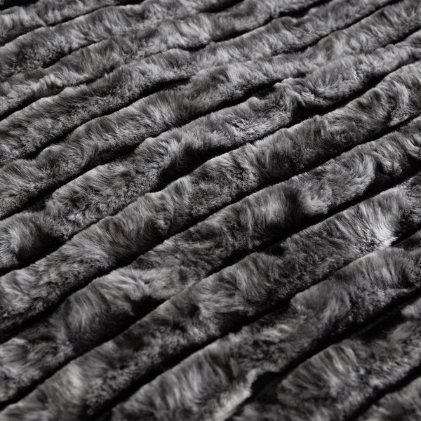 Ardor Cole Striped Faux Fur Soft Plush Blanket Throw Rug 130 x 170cm Ash Grey