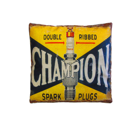 Champion Double Ribbed Spark Plugs Retro Square Filled Cushion 40cm