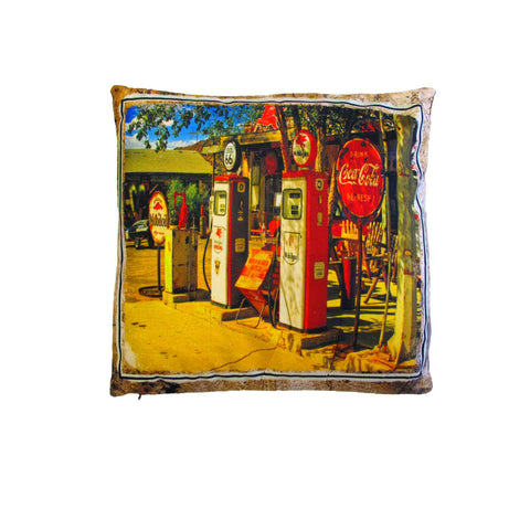 Petrol Station Retro Square Filled Cusion 40cm