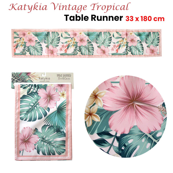 Katykia Tropical Leaf Floral Table Runner Tablerunner 33 x 180cm