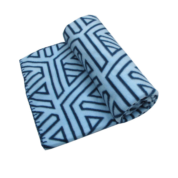 Aerial Geometric Blue Printed Fleece Throw Rug Blanket 130 x 150cm