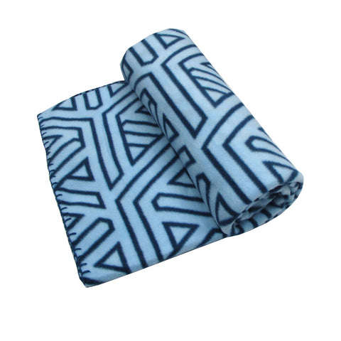 Aerial Geometric Blue Printed Fleece Throw Rug Blanket 130 x 150cm