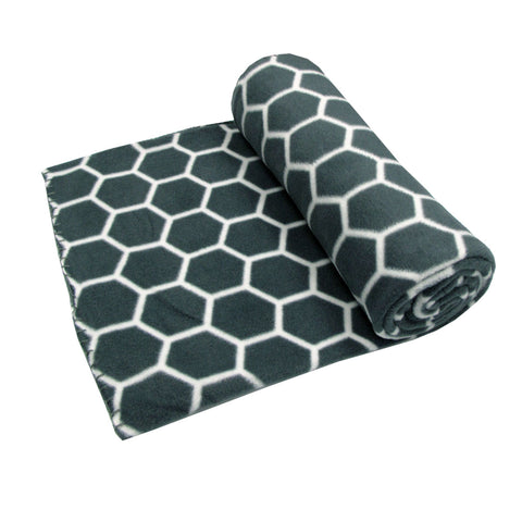 Aerial Honeycomb Charcoal Grey Printed Fleece Throw Rug Blanket 130 x 150cm