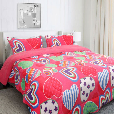 Ramesses Pink Heart Sherpa Flannel Fleece Reversible Comforter Quilt Single / Double