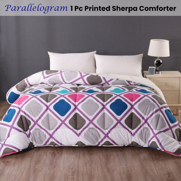 Ramesses Square Microfibre Sherpa Fleece Comforter Bedspread King