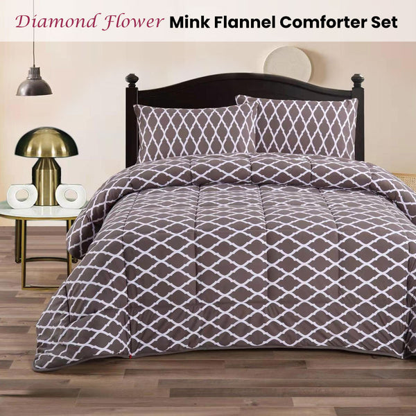 Ramesses 3 Pce Diamond Lattice Mink Flannel Bedspread Comforter Coverlet Queen