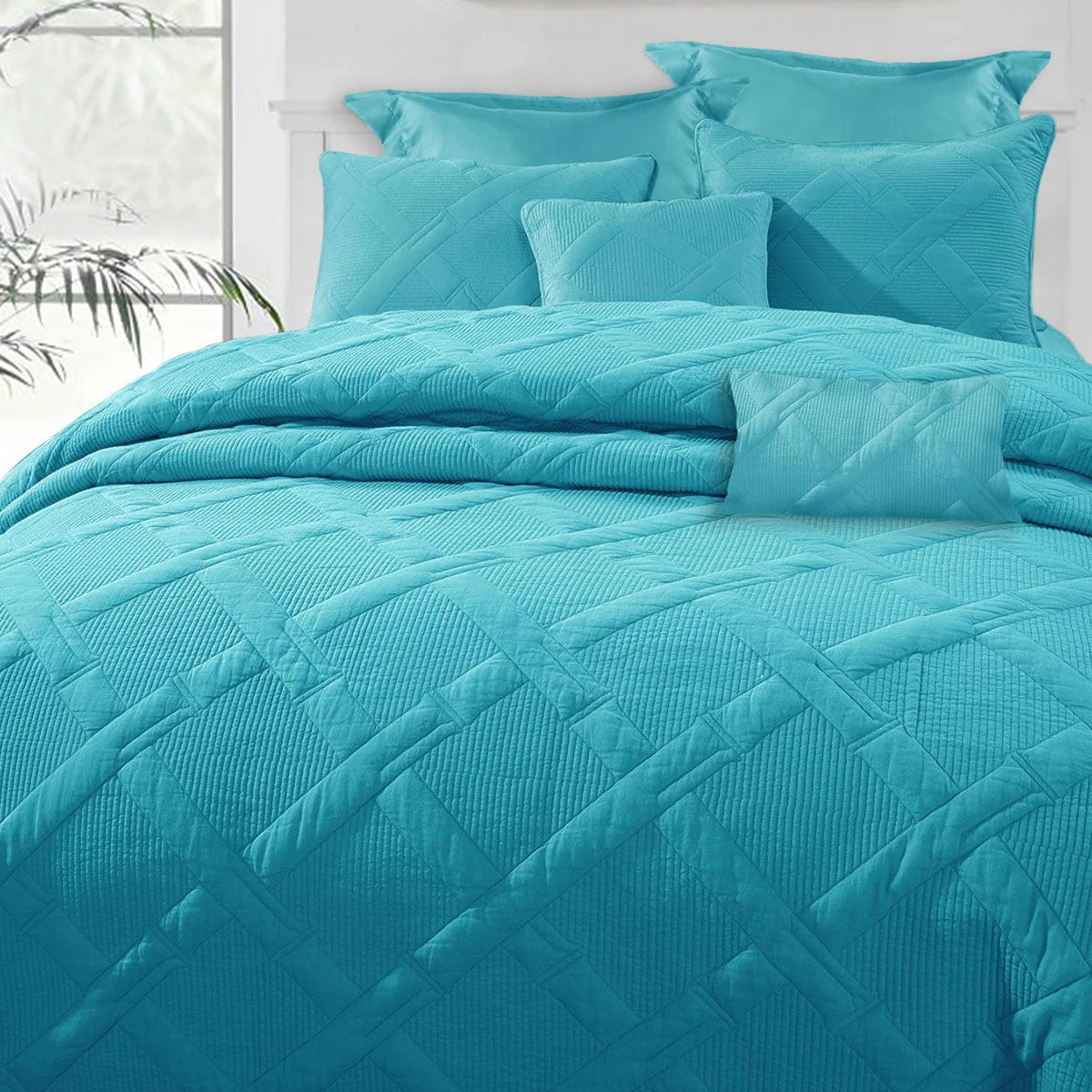 Ramesses 7 Pce Matelasse Bamboo Bedspread Comforter Coverlet Aqua King